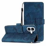 For iPhone 17 Skin-feel Embossed Butterfly Leather Phone Case(Blue)