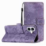 For iPhone 17 Skin-feel Embossed Butterfly Leather Phone Case(Purple)