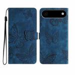 For iPhone 17 Air Skin-feel Embossed Butterfly Leather Phone Case(Blue)