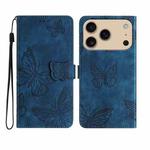For iPhone 17 Pro Max Skin-feel Embossed Butterfly Leather Phone Case(Blue)