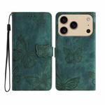 For iPhone 17 Pro Max Skin-feel Embossed Butterfly Leather Phone Case(Green)