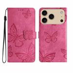 For iPhone 17 Pro Max Skin-feel Embossed Butterfly Leather Phone Case(Rose Red)