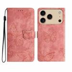 For iPhone 17 Pro Max Skin-feel Embossed Butterfly Leather Phone Case(Pink)
