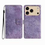 For iPhone 17 Pro Max Skin-feel Embossed Butterfly Leather Phone Case(Purple)