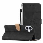 For iPhone 16 Skin-feel Stitching Leather Phone Case(Black)