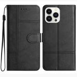 For iPhone 16 Pro Max Cowhide Texture Stitching Leather Phone Case(Black)