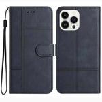 For iPhone 16 Pro Max Cowhide Texture Stitching Leather Phone Case(Dark Blue)