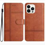 For iPhone 16 Pro Max Cowhide Texture Stitching Leather Phone Case(Brown)