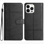 For iPhone 16 Pro Cowhide Texture Stitching Leather Phone Case(Black)