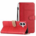 For iPhone 16 Plus Cowhide Texture Stitching Leather Phone Case(Red)