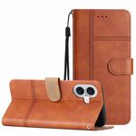 For iPhone 16 Plus Cowhide Texture Stitching Leather Phone Case(Brown)