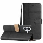 For iPhone 16 Cowhide Texture Stitching Leather Phone Case(Black)