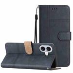 For iPhone 17 Cowhide Texture Stitching Leather Phone Case(Dark Blue)