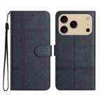 For iPhone 17 Pro Max Cowhide Texture Stitching Leather Phone Case(Dark Blue)