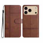 For iPhone 17 Pro Max Cowhide Texture Stitching Leather Phone Case(Coffee)