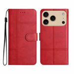 For iPhone 17 Pro Max Cowhide Texture Stitching Leather Phone Case(Red)
