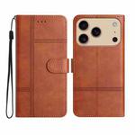 For iPhone 17 Pro Max Cowhide Texture Stitching Leather Phone Case(Brown)
