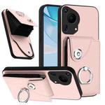 For Huawei Pura 70 Ultra Organ Card Bag Ring Holder Phone Case(Pink)