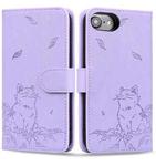 For iPhone 7 / 8 / SE 2022 Cute Cat Embossed Leather Phone Case(Purple)