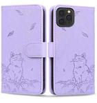 For iPhone 11 Pro Cute Cat Embossed Leather Phone Case(Purple)