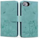 For iPhone SE 2024 Cute Cat Embossed Leather Phone Case(Green)