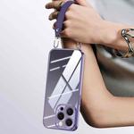 For iPhone 14 Pro Max SULADA  Electroplated Clear TPU Soft Frame Phone Case with Wrist Strap(Purple)