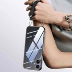 For iPhone 16 SULADA  Electroplated Clear TPU Soft Frame Phone Case with Wrist Strap(Black)