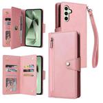 For Samsung Galaxy S24 FE 5G Rivet Buckle 9 Cards 3-Fold Wallet Leather Phone Case(Rose Gold)