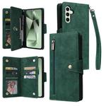 For Samsung Galaxy S24 FE 5G Rivet Buckle 9 Cards 3-Fold Wallet Leather Phone Case(Green)