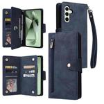 For Samsung Galaxy S24 FE 5G Rivet Buckle 9 Cards 3-Fold Wallet Leather Phone Case(Blue)