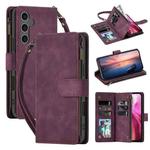 For Samsung Galaxy S24 FE 5G Multifunctional Crossbody Zipper Wallet Leather Phone Case(Wine Red)