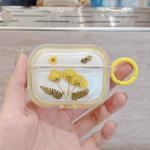 For AirPods Pro 2 Glitter Starry Epoxy Dried Flowers Earbuds Box TPU Case(Yellow)