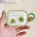 For AirPods Pro 2 Glitter Snowflake Epoxy Dried Flowers Earbuds Box TPU Case(Green)