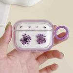 For AirPods Pro Glitter Snowflake Epoxy Dried Flowers Earbuds Box TPU Case(Purple)