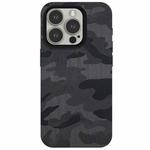 For iPhone 13 Pro Camouflage Ice Feel Texture MagSafe PU Hybrid PC Phone Case(Navy Blue)