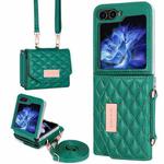 For Samsung Galaxy Z Flip5 VIETAO Rhombic Texture Wallet PU Phone Case with Long Lanyard(Green)