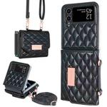 For Samsung Galaxy Z Flip4 VIETAO Rhombic Texture Wallet PU Phone Case with Long Lanyard(Black)