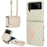 For Samsung Galaxy Z Flip4 VIETAO Rhombic Texture Wallet PU Phone Case with Long Lanyard(Beige)