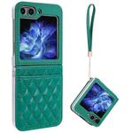 For Samsung Galaxy Z Flip6 VIETAO Rhombic Texture PU Card Slot Phone Case with Lanyard(Green)