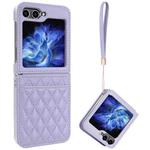 For Samsung Galaxy Z Flip6 VIETAO Rhombic Texture PU Card Slot Phone Case with Lanyard(Purple)