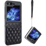 For Samsung Galaxy Z Flip5 VIETAO Rhombic Texture PU Card Slot Phone Case with Lanyard(Black)