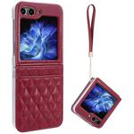 For Samsung Galaxy Z Flip5 VIETAO Rhombic Texture PU Card Slot Phone Case with Lanyard(Red)