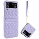 For Samsung Galaxy Z Flip4 VIETAO Rhombic Texture PU Card Slot Phone Case with Lanyard(Purple)