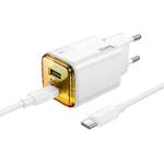 hoco N52 Monsoon Dual Port PD20W Type-C, QC3.0 USB Charger with 1m Type-C Cable, EU Plug(White)