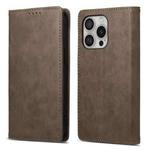 For iPhone 16 Pro Business Solid Color Magnetic RFID Leather Phone Case(Brown)