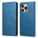 For iPhone 16 Pro Business Solid Color Magnetic RFID Leather Phone Case(Blue)