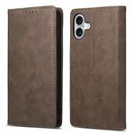 For iPhone 16 Plus Business Solid Color Magnetic RFID Leather Phone Case(Brown)