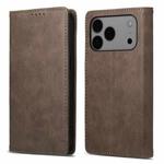 For iPhone 17 Pro Max Business Solid Color Magnetic RFID Leather Phone Case(Brown)