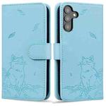 For Samsung Galaxy S24 5G Cute Cat Embossed Leather Phone Case(Sky Blue)