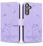 For Samsung Galaxy S24 5G Cute Cat Embossed Leather Phone Case(Purple)